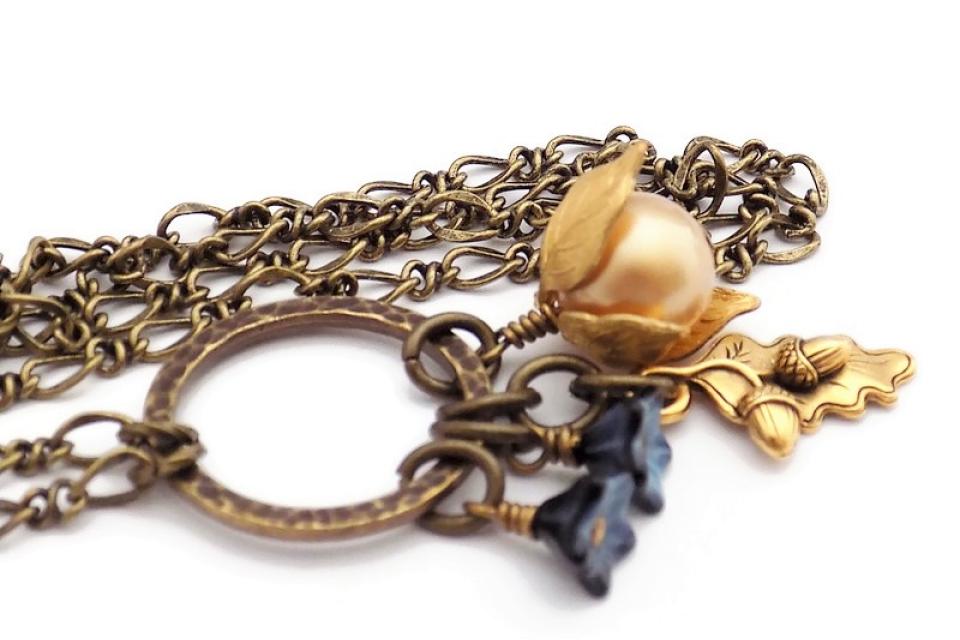 Acorn Necklace with a Pearl, Nature-Inspired Handmade Jewelry
