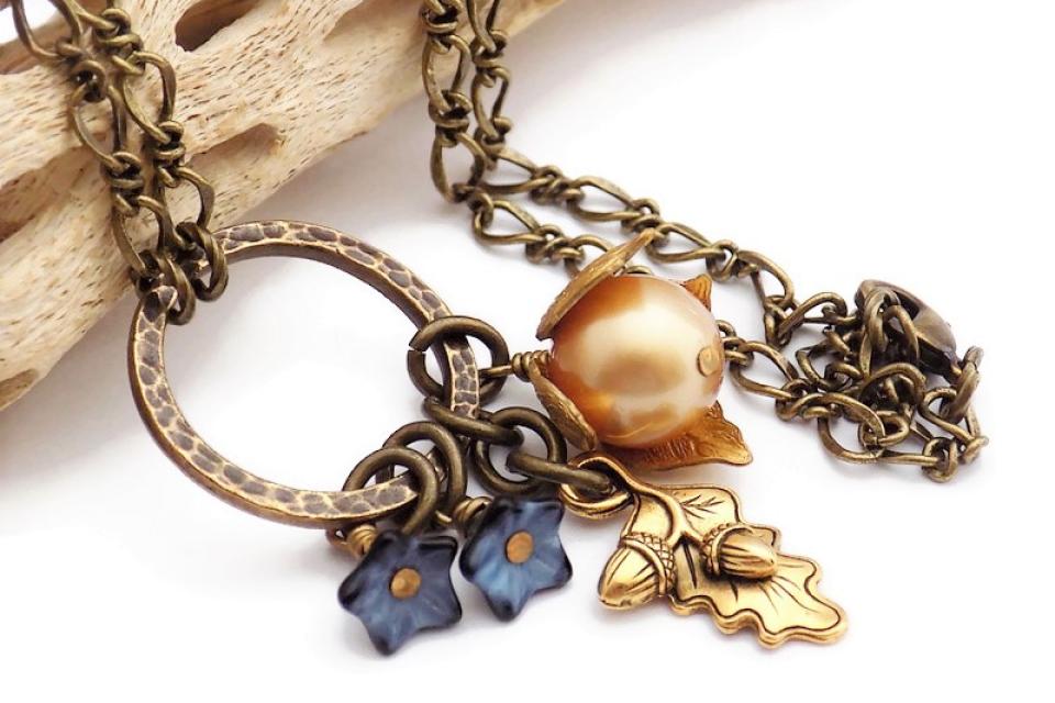 Acorn Necklace with a Pearl, Nature-Inspired Handmade Jewelry