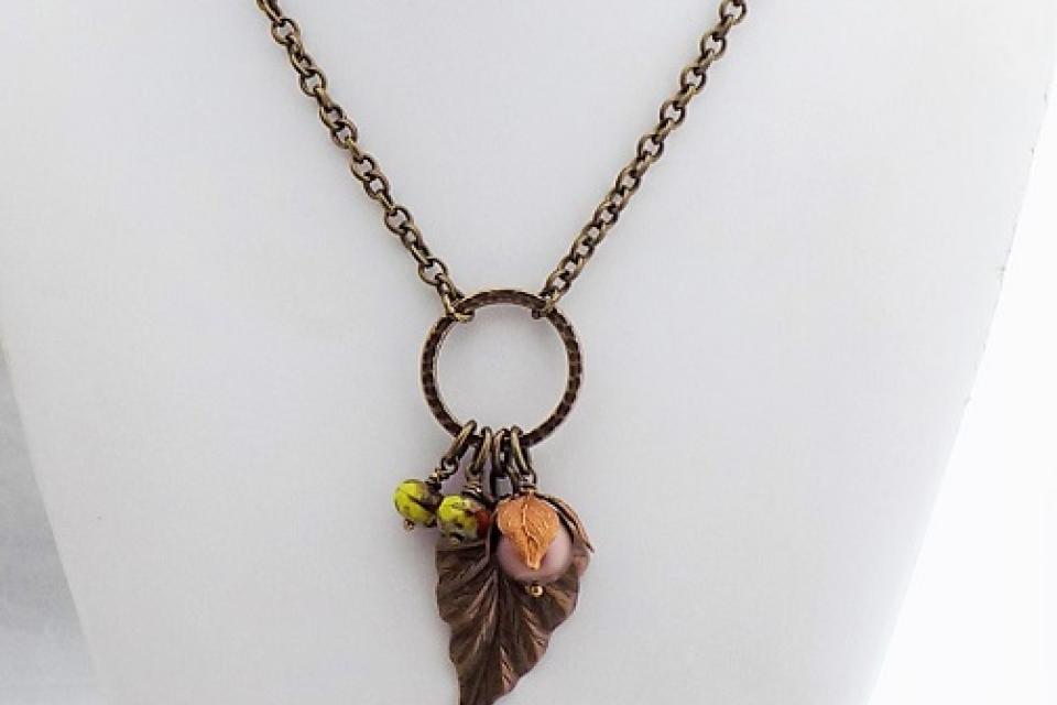 Woodland Leaf and Pearl Nature-Inspired Necklace, Handmade Autumn Jewelry