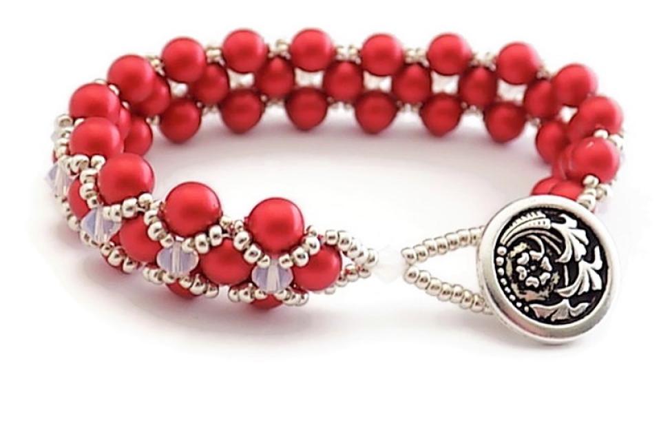 Bright Red Bracelet with Swarovski Crystals, Holiday Jewelry