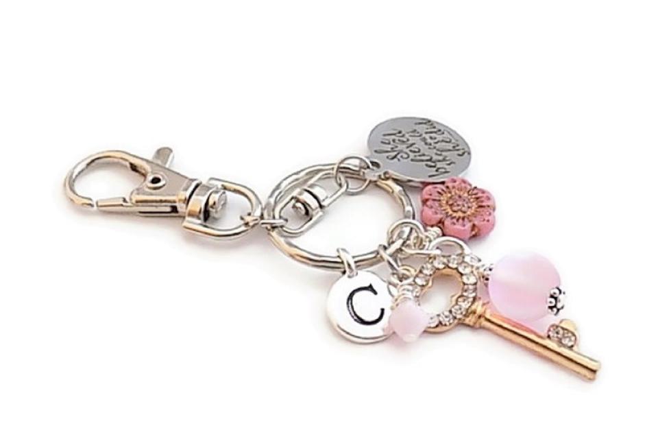Inspirational Keychain, She Believed She Could So She Did Pink Flowers Handmade Gift