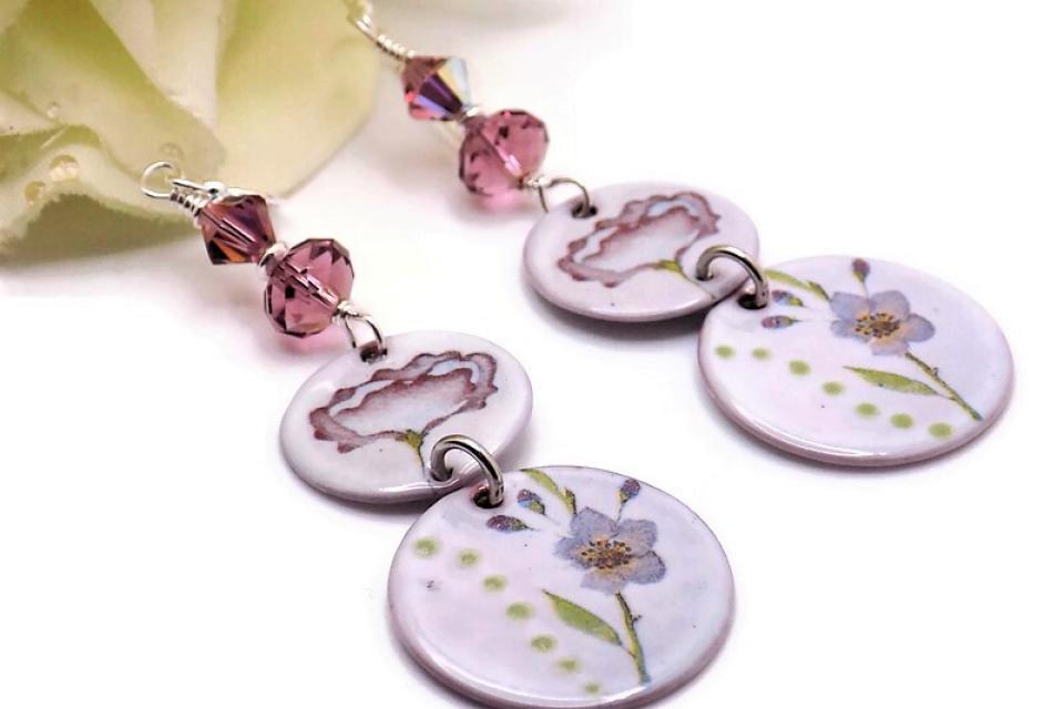 Iris Flower Earrings with Swarovski Crystals Handmade Spring Summer Jewelry
