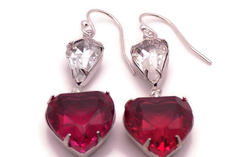 Rose Red Heart Pendant Earrings, Handmade Valentine's Gift