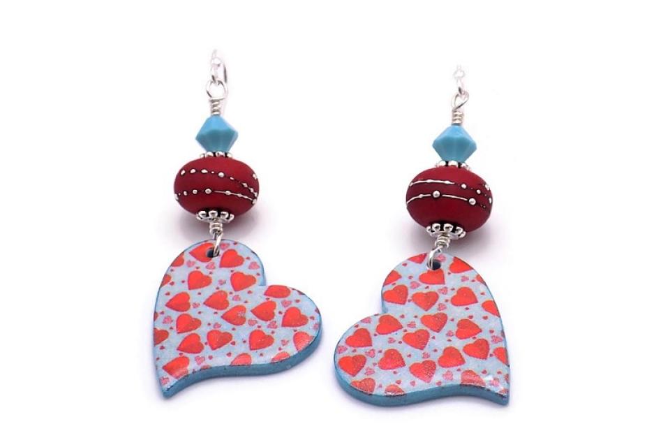 Red Hearts Earrings, Lampwork Crystals Lightweight Valentines Handmade Jewelry