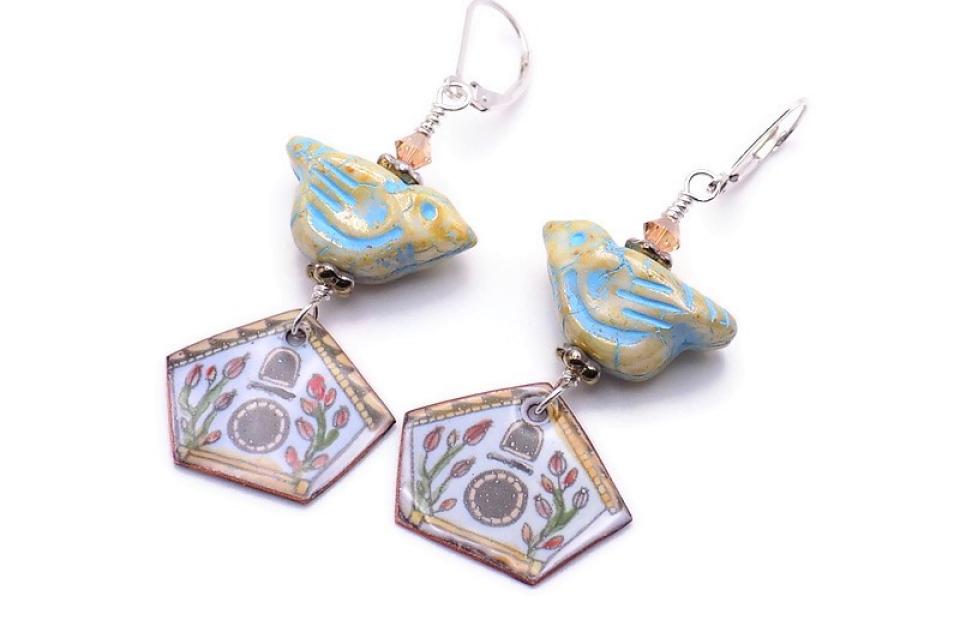 House of Lovebird Earrings, Nature Lover Handmade Jewelry
