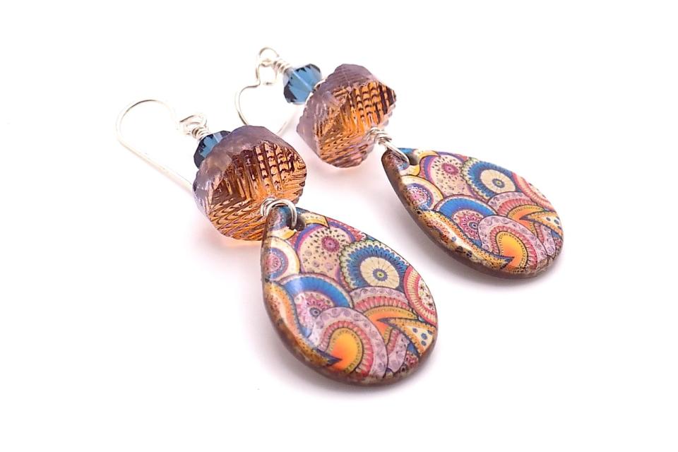Colorful Paisley Earrings, Lightweight Czech Crystals Handmade Jewelry 