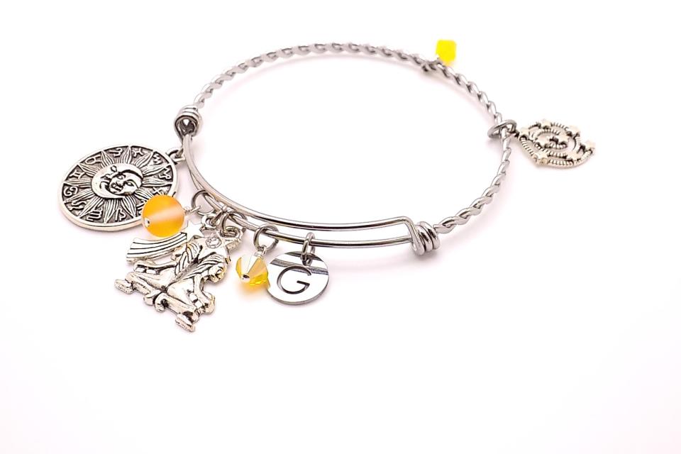 Gemini Zodiac Charm Bracelet, Stainless Steel Astrology Handmade Jewelry