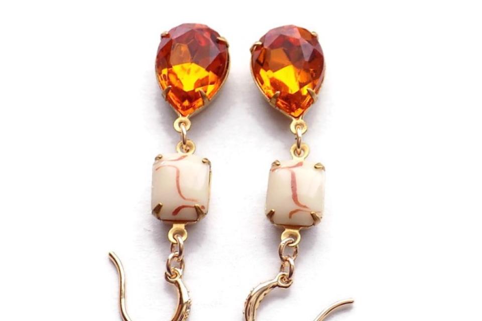 Vintage Swarovski Amber Topaz  Earrings, Autumn Teardrop Jewelry