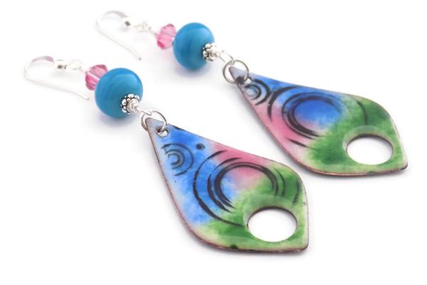 Colorful Bohemian Enamel Earrings, Handmade Lampwork Crystal Jewelry