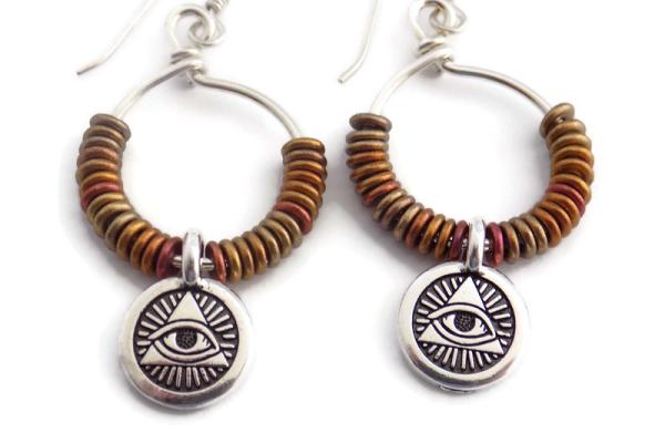 Eye of Providence Beaded Hoop Earrings, Handmade Jewelry