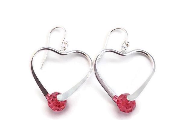 Heart Shaped Pendant Earrings with Swarovski Indian Pink Crystals