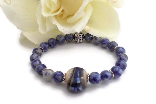 Sodalite Gemstone Stretch Bracelet, Healing Crystal Jewelry