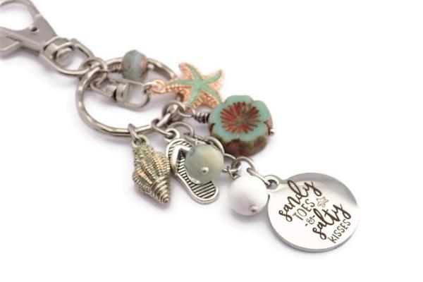 Beach Lover's Keychain, Sandy Toes & Salty Kisses, Nautical Gift