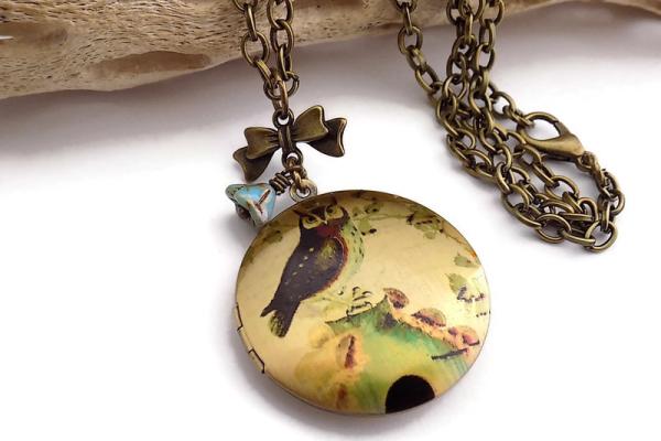 Owl Photo Locket Necklace, Nature- Inspired Jewelry