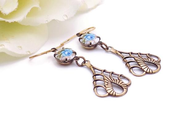 Brass Rose Earrings, Art Nouveau Teardrops Handmade Jewelry