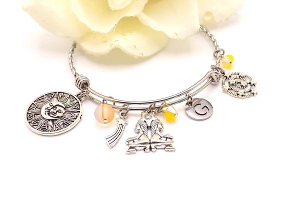 Gemini Zodiac Charm Bracelet, Stainless Steel Astrology Handmade Jewelry