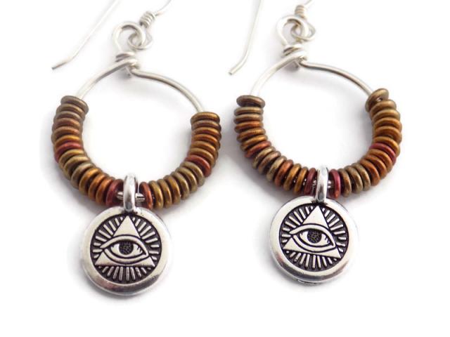 Eye of Providence Beaded Hoop Earrings, Handmade Jewelry