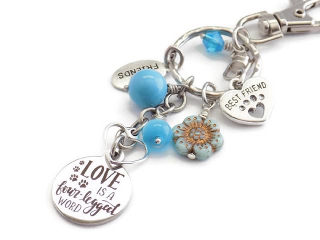 Paw Print Keychain, Handmade Turquoise Silver Pet Lover Gift