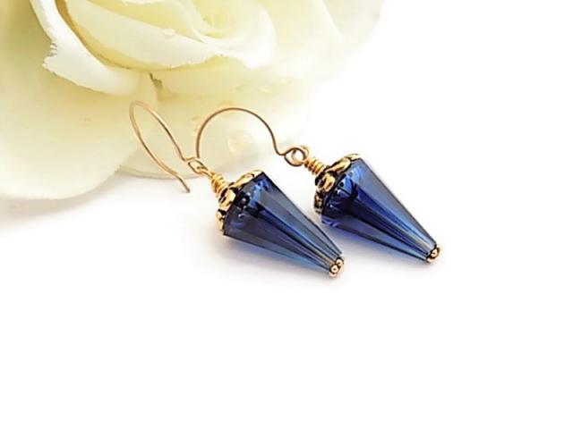 Deep Midnight Blue Ink Drop Earrings, Swarovski Crystals Handmade Jewelry